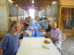 Riders feast after the Disco Dinner Theater!